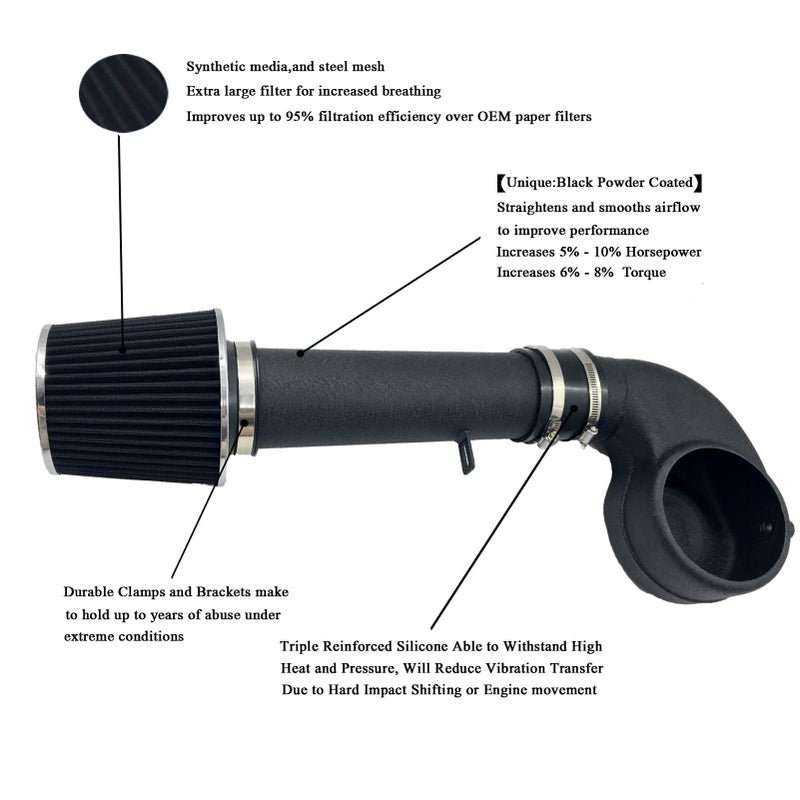 MOOSUN Cold Air Intake Kit with Filter 1988-1995 Fit for Chevrolet GMC C/K/R/V C1500 C2500 C3500 K1500 K2500 K3500 for Suburban 1500 2500 Engine 4.3L V6 5.0L 5.7L V8 (Black Tube & Black Filter) - Image 2